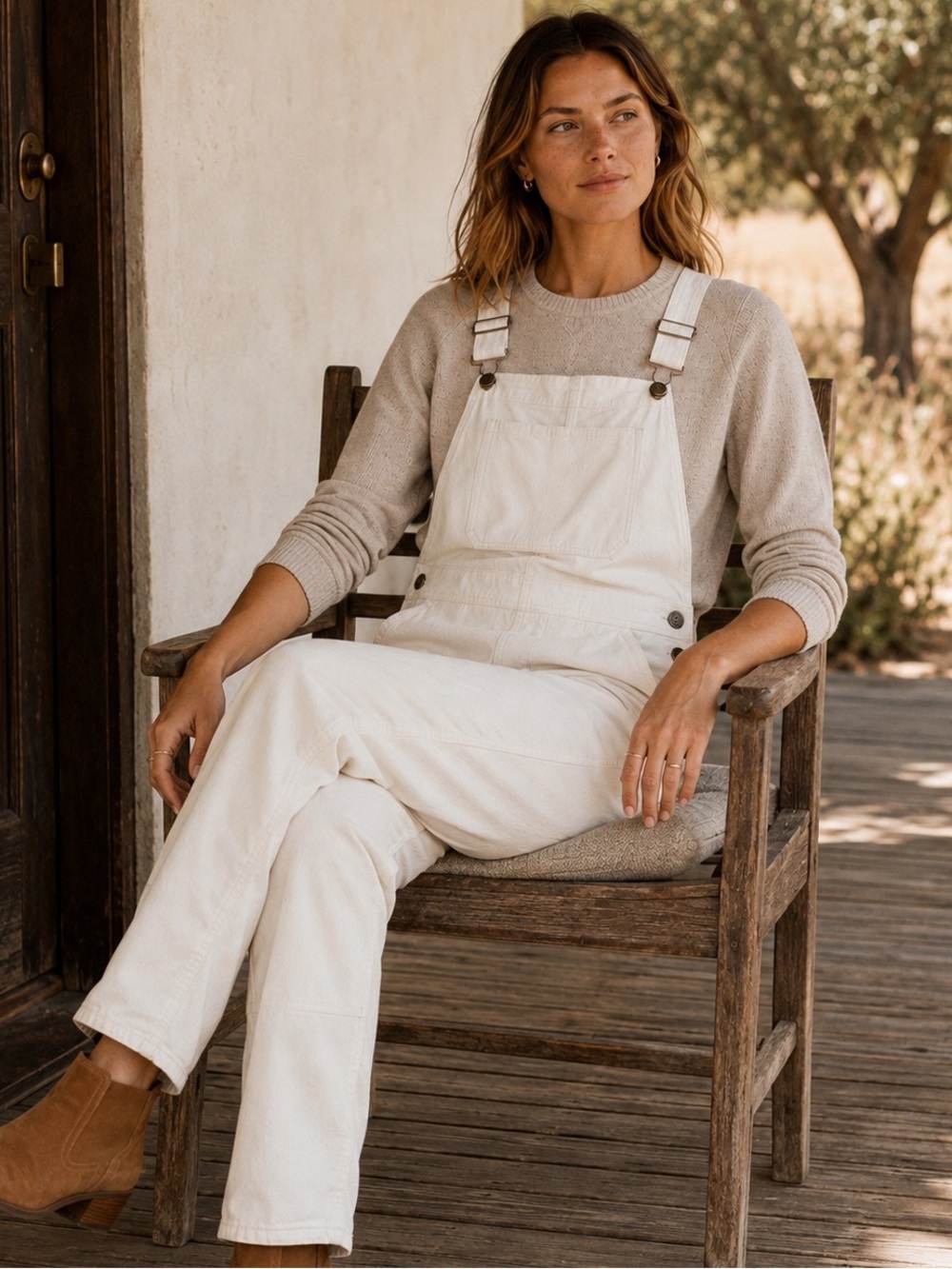 Faherty Walker Corduroy Overalls White Cotton Utility Bib XS